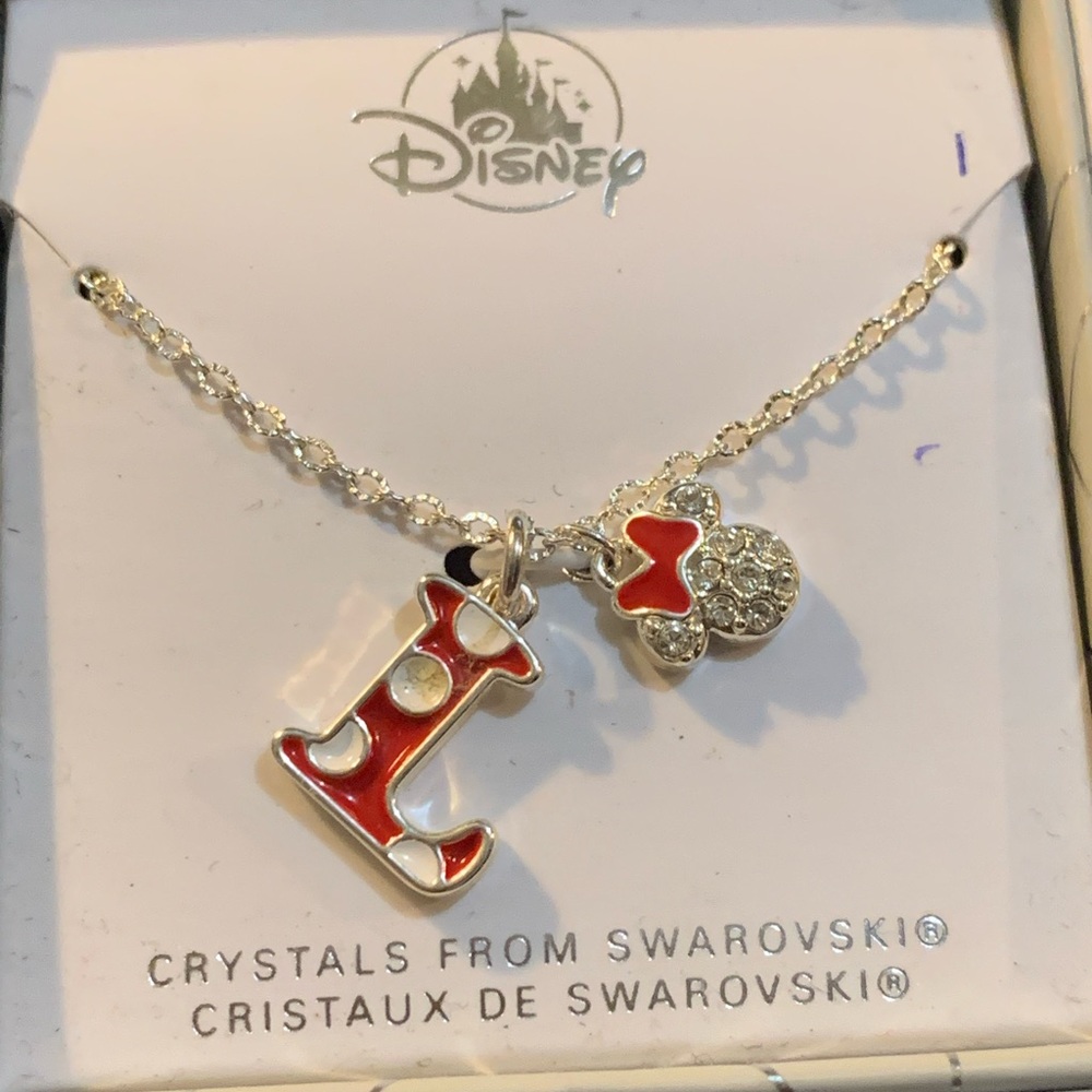 Disney Minnie Mouse dot initial L crystals Icon necklace